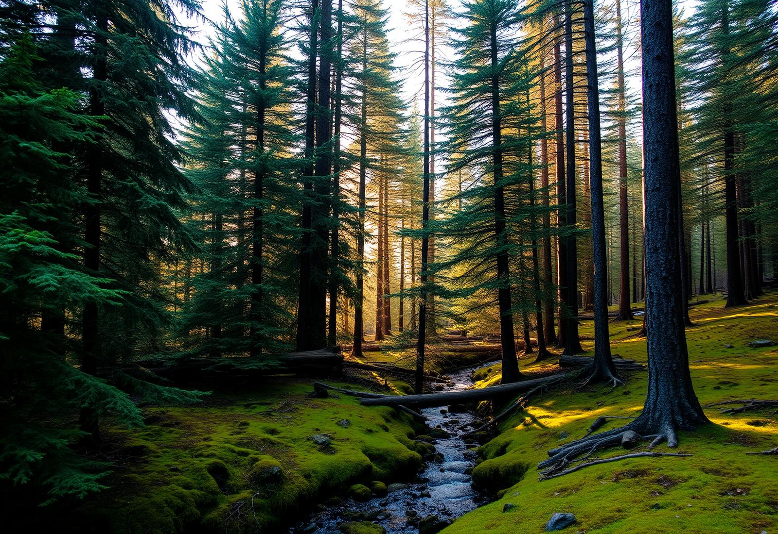 Minnesota evergreen forest with stream